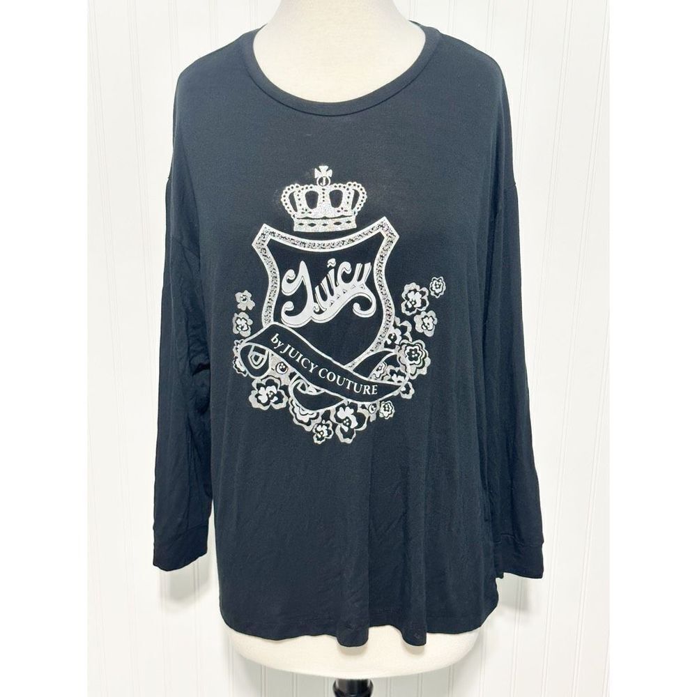 Juicy by Juicy Couture Long Sleeve‎ Embellished Logo T-Shirt Liquorice Black XL